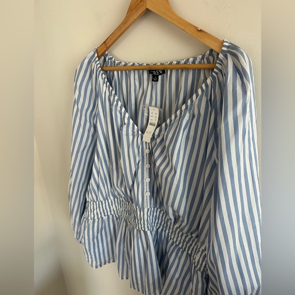 NWT J.Crew V-neck smocked-waist top in stripe cotton lawn size 2X - Picture 5 of 9